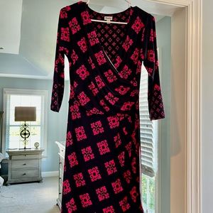Hatley navy blue and pink wrap dress 3/4 inch sleeves size XS